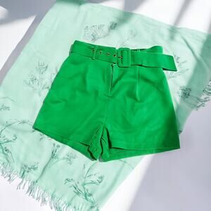 Milk & Honey Emerald Green High-Waisted Belted Shorts Size Small